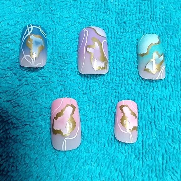 Other - Press on nails gold blue pink purple aqua colorful set